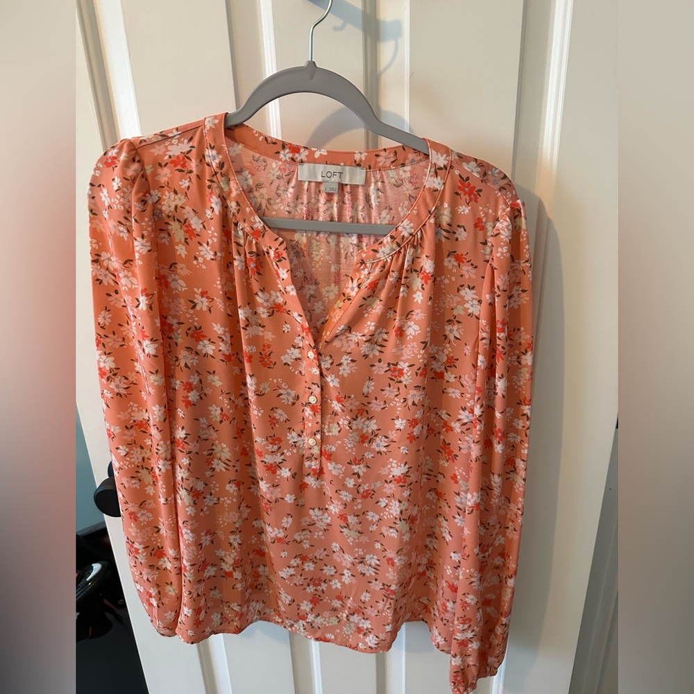 LOFT Coral Floral Blouse
